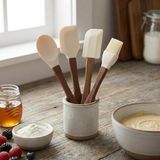 AyrStore Amberhaus 4'lü Mini Akasya Ahşap Saplı Silikon Spatula Seti - 21 cm Kavanoz Sıyırma, Pasta Süs - Çok Renkli