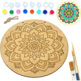 AyrStore Art Inside Keyifli Mandala Ahşap Boyama Tuval Seti Hediye Hobi Kiti 20 cm - Çok Renkli