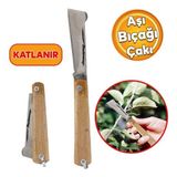 AyrStore Aşı Bıçağı Profesyonel Çelik Tepeli Uçlu Bağ Ağaç Budama Aşı Çakısı 170 mm Ahşap Saplı Bıçak Çakı