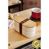 AyrStore Buğz Bambu Kapaklı Lunch Box Kahvaltılık Saklama Kabı Large Bölmeli - Çok Renkli