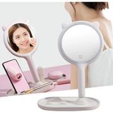 AyrStore Buğz Kedi Kulaklı Telefon Standlı Yuvarlak Dokunmatik LED Ayarlı Masa Üstü Makyaj Aynası - Çok Renkli