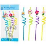 AyrStore Buğz Kıvrımlı Renkli Plastik Pipet - Figürlü Tasarım - 4'lü Paket - Çok Renkli