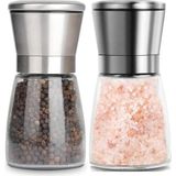 AyrStore Cam Gövdeli Metal Krom Renk Kapaklı Tuz Karabiber Değirmeni Tuz Karabiber Öğütücü 13 cm 2 Ad - Çok Renkli