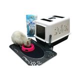 AyrStore Çiftsan Lux Filtreli Kapalı Kedi Tuvaleti, Kedi Kumu, Kürek, Paspas, Mama Kabı - Beyaz