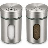 AyrStore Kabakoz Içi Cam Dışı Paslanmaz Çelik Tuzluk Baharatlık, 2'li Set, 3 Farklı Ayarlanabilir Del - Çok Renkli
