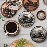 AyrStore Kututr Retro Motosiklet Temalı 6'li Mdf Bardak Altlığı Seti – 10 cm BRD-034 - Çok Renkli