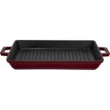 AyrStore Lava Döküm Dikdörtgen Izgara Tavası Döküm Demir Yekpare Çift Kulplu Ölçü 26X32CM.-BORDO - Çok Renkli