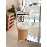 AyrStore Luca Mia Laletta Mika Kapaklı Cam Pipetli Cam Termos/bardak 1200 ml Şeffaf - Çok Renkli