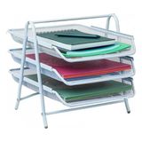 AyrStore Metal Evrak Rafı 3 Lü 1 Paket Masa Üstü A4 Dosya Düzenleyici Kağıt Tepsisi Metal Fileli Üç - Çok Renkli