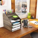 AyrStore Mingitav Design Otto Large Modest - 6 Renk A4 Evrak Rafı Masaüstü Organizer Düzenleyici (Ceviz) - Çok Renkli