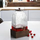 AyrStore Musluklu Cam Içecek Sebili 6 L Bambu Standlı Çizgili Şerbetlik Halat Kulplu Şık Sunum Su Sebi