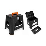 AyrStore Orret Home 2'si 1 Arada Tabure ve Takım Sandığı, Kilitli Hırdavat El Aleti Kutusu, Çıkarılabilir Tepsili Balıkçı Malzeme - Siyah