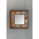AyrStore Oscar Stone Ahşap Çerçeveli Mozaik Doğaltaş Ayna Mosaic Mirror 33x33 cm Dresuar Aynası