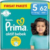 AyrStore Prima Bebek Bezi Aktif Bebek 5 Beden 62 Adet Junior Mega Fırsat Paketi