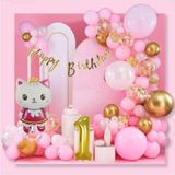 AyrStore Sevimli Kedi Gold 1 Yaş Folyo Balonlu Pembe Gold Konsept Doğum Günü Parti Seti - Çok Renkli