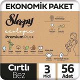 AyrStore Sleepy Ecologic Ekonomik Paket Bebek Bezi 3 Numara Midi 56 Adet