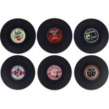 AyrStore Spelt 6 Adet Vinil Plak Görünümlü Retro Tasarım Konsept Kaydırmaz Bardak Altlığı 10,5 cm - Çok Renkli