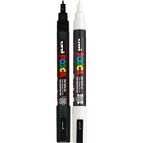 AyrStore Uni Posca Markör Kalem 3m Set 0.9-1.3 mm Keçe Uçlu, 2'li Set, Siyah/beyaz - Çok Renkli