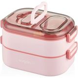 AyrStore Vagonlife Bento 1000ML Lunchbox Çift Katlı 3 Bölmeli Çelik Sefer Tası Yemek Kutusu (Pembe)