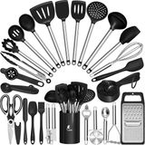 AyrStore Valletta Marbella 35 Parça Paslanmaz Çelik Silikon Uçlu Spatula Mutfak Seti Siyah - Çok Renkli