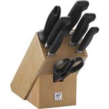 AyrStore Zwilling Four Star 8 Parça Blok Bıçak Seti Doğal Ahşap Bloklu, Paslanmaz Çelik ve Ahşap, Siya