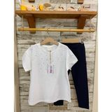 Ays Bebe Tişört + Kapri Tayt Kız Çocuklar Için Yazlık Takım - 3 - 4 Yaş - Krem