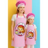 Ays Home Pembe Dijital Baskılı Mutfak Önlüğü Seti 2 Parça Kumaş Özellikli Çocuk ve Anne İçin - Pembe - Beyaz - Standart