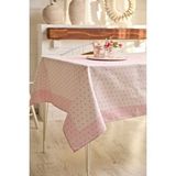Ays Home Soft Pudra Çiçek Desenli Mutfak Kare Masa Örtüsü Pembe