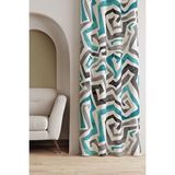 Ays Home Turkuaz Gri Renk Geometrik Fon Perde Mavi