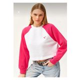 Aysa Butik Kadın Crop Sweatshirt Kiraz Nakışlı Pempe Beyaz