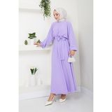 Ayşe Melek Tasarım Beli Lastikli Kuşaklı Elbise 2590 - Lila - 46