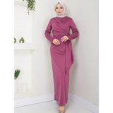 Ayşe Melek Tasarım Kemeri Taşlı Asimetrik Abiye Kalem Tesettür Elbise 2580 - 00433 Gül Kurusu - 52