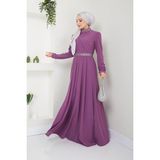 Ayşe Melek Tasarım Kemeri Yakası Taşlı Abiye Elbise 2611 - 52 - Lila