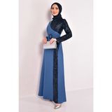 Ayşe Melek Tasarım Pul Detaylı Tesettür Abiye 2524 - Indigo - 46