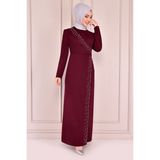 Ayşe Melek Tasarım Taş Işlemeli Uzun Tesettür Elbise 2459 - 52 - Bordo