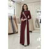 Ayşe Tesettür Tesettür Abiye Kristal Boncuk Nakışlı Pileli Likralı Kumaş Nişan Elbisesi Tesettür Elbise