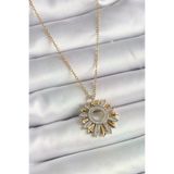 Ayşegül hediyelik Ayşegul hediyelik 316L Çelik Gold Renk Zincir Zirkon Taşlı Mix Renk Güneş Model Kadın Kolye