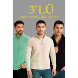 Ayşegül hediyelik Ayşegul hediyelik Erkek Fitilli Triko Kazak 3’lü Set – Mint Yeşili, Siyah, Bej Kalın Dokuma Pamuklu