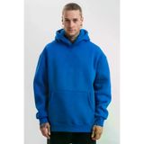 Ayşegül hediyelik Ayşegul hediyelik Erkek Saks Mavi Double Oversize 3 İplik Pamuklu Kapüşonlu Kanguru Cepli Sweatshirt