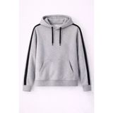 Ayşegül hediyelik Ayşegul hediyelik Erkek Şeritli Kapüşonlu Sweatshirt Oversize 3 Iplik Pamuklu - Gri