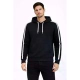 Ayşegül hediyelik Ayşegul hediyelik Erkek Şeritli Kapüşonlu Sweatshirt Oversize 3 Iplik Pamuklu - Siyah