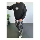 Ayşegül hediyelik Ayşegul hediyelik Erkek Sırt Baskılı Kapüşonlu Üç İplik Oversize Sweatshirt - Siyah