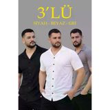Ayşegül hediyelik Ayşegul hediyelik Erkek Waffle Dokuma Açık Yakalı Düğmeli Regular Kalıp 3’lü Gömlek Seti - Siyah, Be