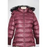 Aysema 3714 Kürklü Kapişonlu Sıkı Dolum Mont - 46 - Bordo