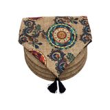 Ayşemce Amerikan Servis Takım (Çuval "baskılı" Etnik Mandala Desen Runner 4 Hazır Baskı Supla) - 33 x 33 cm - Açık Kahverengi