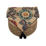 Ayşemce Amerikan Servis Takım Çuval "baskılı" Zemin Etnik Mandala Desen Runner 6 Çuval Baskılı Supla - 33 x 33 cm - Açık Kahverengi