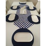 Ayşemce amerikan servis takım (yağlı Boya Efektli Lacivert Dama Desen 1 runner 6 lazivert Supla) A-Home248