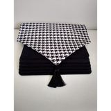 Ayşemce Ayşemce Siyah,beyaz Kaz Ayağı Desenli Runner & 6 Siyah Kare Supla - 40 x 140 cm - Siyah - Bej
