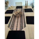 Ayşemce Etnik Bohem Desenli Runner & 6 Siyah Kare Supla - 40 x 140 cm - Siyah - Kahverengi