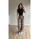 ayşenur Dinçer butik Ekose Şallı Pantolon Açık Kahve